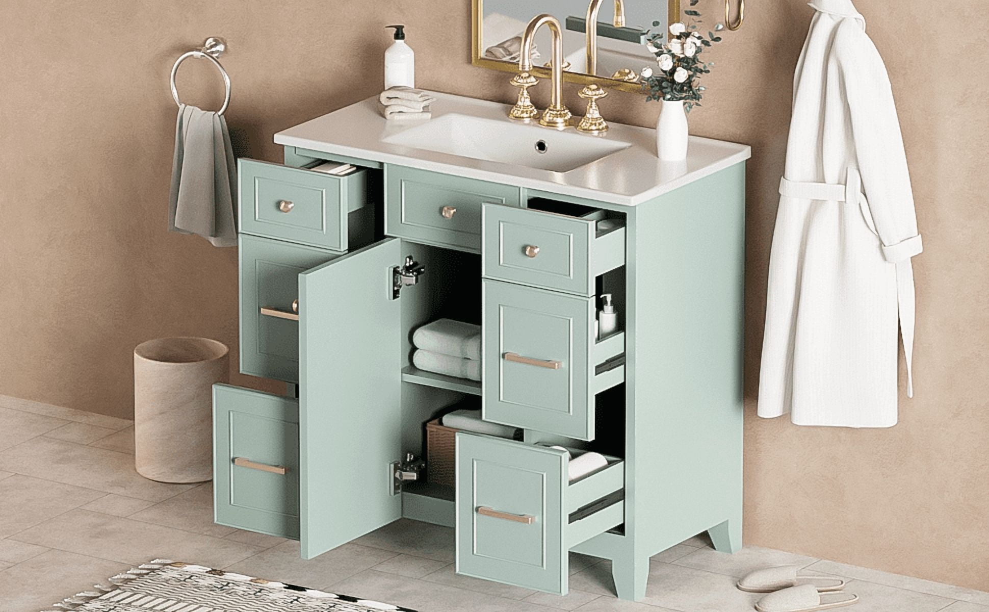 Buffet de cuisine Homy Casa 91 cm vert mousse avec évier en céramique