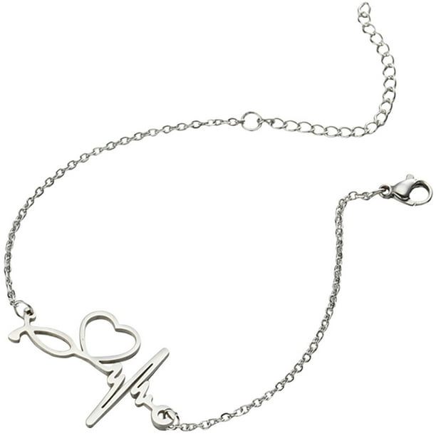 BRIGHTFUFU Mujeres brazalete geométrico simple pulsera de latido joyas de amistad para mujeres