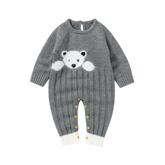 Hwmodou Boys Jumpsuits Knit Baby Knitted Sweater Romper Bodysuit Solid Long Sleeve Jumpsuit Cute Outfit Fall Winter Pocket Jumpsuit,0-3M