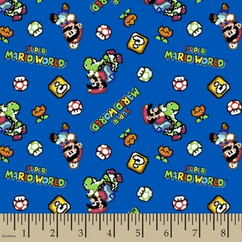 Springs Creative 18" x 22" Cotton Nintendo Super Mario Retro Toss Precut Sewing & Craft Fabric