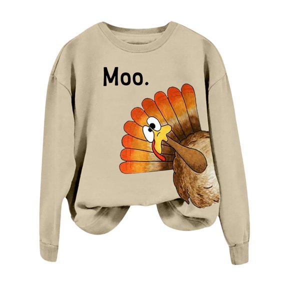 CAIVO Women'S Thanksgiving Turkey Printed Long Sleeve Crew Neck Sweatshirt Christmas Winter Holiday Tops
