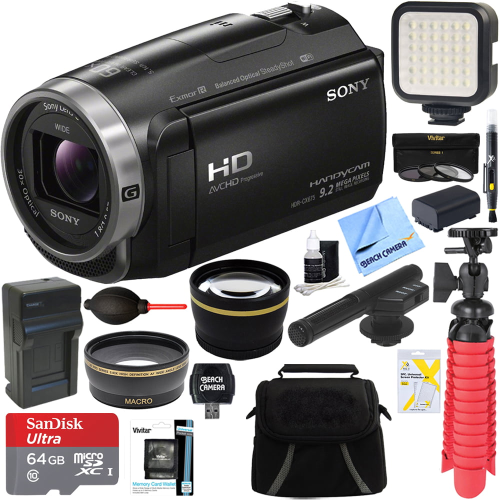 Sony HDR-CX675/B Full HD Handycam Camcorder with Exmor R CMOS Sensor +  MIC-403 Mini Zoom Microphone + 64GB MicroSDXC Accessory Bundle