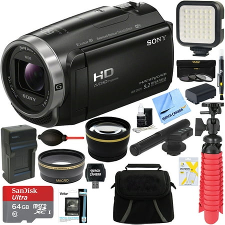 Sony HDR-CX675/B Full HD Handycam Camcorder with Exmor R CMOS Sensor + MIC-403 Mini Zoom Microphone + 64GB MicroSDXC Accessory