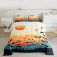 thumbnail image 2 of jejeloiu Modern Aesthetic Artwork Queen Comforter Set,Orange Sunset Bedding Comforter Set For Men Women Reversible 3 Pieces, 2 of 8