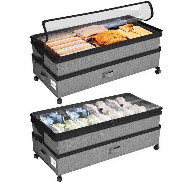Kitstorack Kit de almacenamiento bajo la cama de 2 piezas, ajustable con ruedas