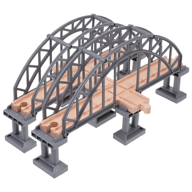 2 uds., puente de vía de tren de madera, vías de tren de repuesto, accesorios de vía de tren de madera compatibles con todas las principales marcas de juguetes de madera
