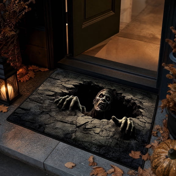 3D Halloween Rug, Skeleton Optical Illusion Floor Mat for Indoor Outdoor Home Decor (Small A)