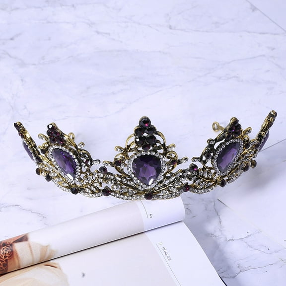 AOOOWER Purple Vintage Crown for Rhinestone Stone Headband Hoop Tiara Princess Hair Jewe