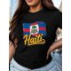 thumbnail image 2 of [Haitian Flag Art Tee] Comfortable Cotton Black T-Shirt - Haitian Flag Art Design, Casual Round Neck, Machine Washable, Ladies, 2 of 8