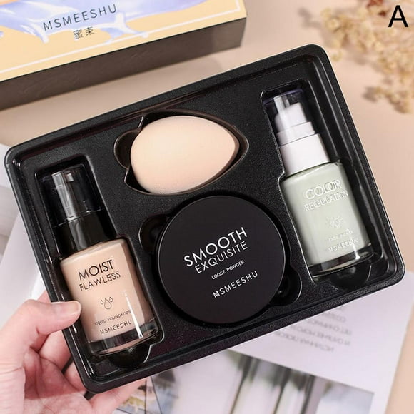 1# Green Honey Bunch Beauty Skin Base Makeup Four-piece Set Liquid Foundation Primer Primer Primer Loose Powder Four-piece Set