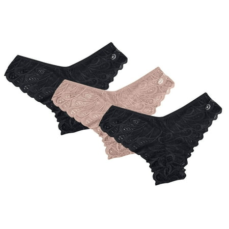 Scyoekwg Women s Underwear Bikinis Briefs Hipster Panties V-Waisted Hip Wrap Triangular Lace Underwear Breathable Ladies Panties Solid Color Mid Waisted Underpants Pack of 3(Pink XXL)