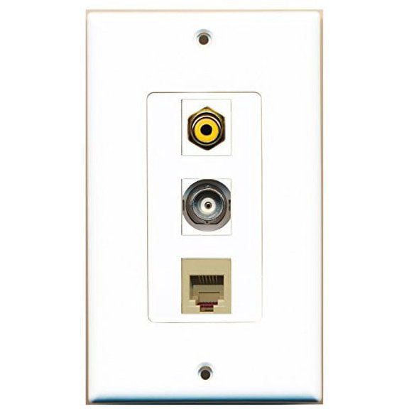 RiteAV - 1 Port RCA Yellow and 1 Port Phone RJ11 RJ12 Beige and 1 Port BNC Decorative Wall Plate Decorative