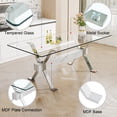 thumbnail image 4 of Dining Chair with Table Set, Kitchen Chair with Silver Metal Leg, Non-Slip Mat and Comfy Cushion, Glass Desktop with Silver Metal Frame and MDF Crossbar for Dining Room, Office (1 Table and 6 Chairs), 4 of 9