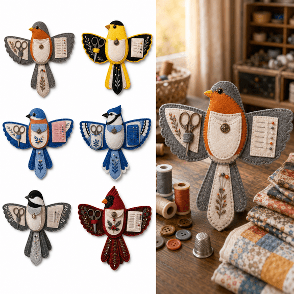 Bird Shaped Felt Sewing Organizer DIY Kit, Patchwork Felt Storage Box for Needles, Pins, Thread, Scissors and Small Sewing Accessories, A