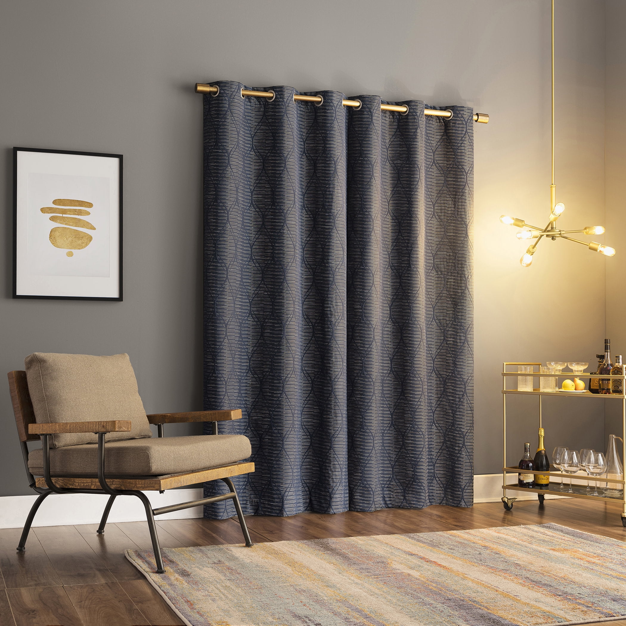 Sun Zero Alaster Geometric Ogee 100% Blackout Grommet Curtain Panel, 40"x84", Navy