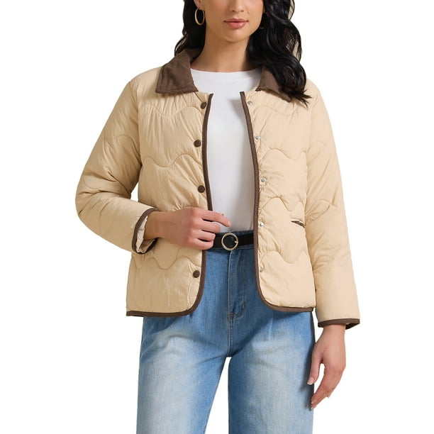 CHAQUETA PUFFER DE MUJER CASUAL DE MANGA LARGA CON BOTONES S KHAKI