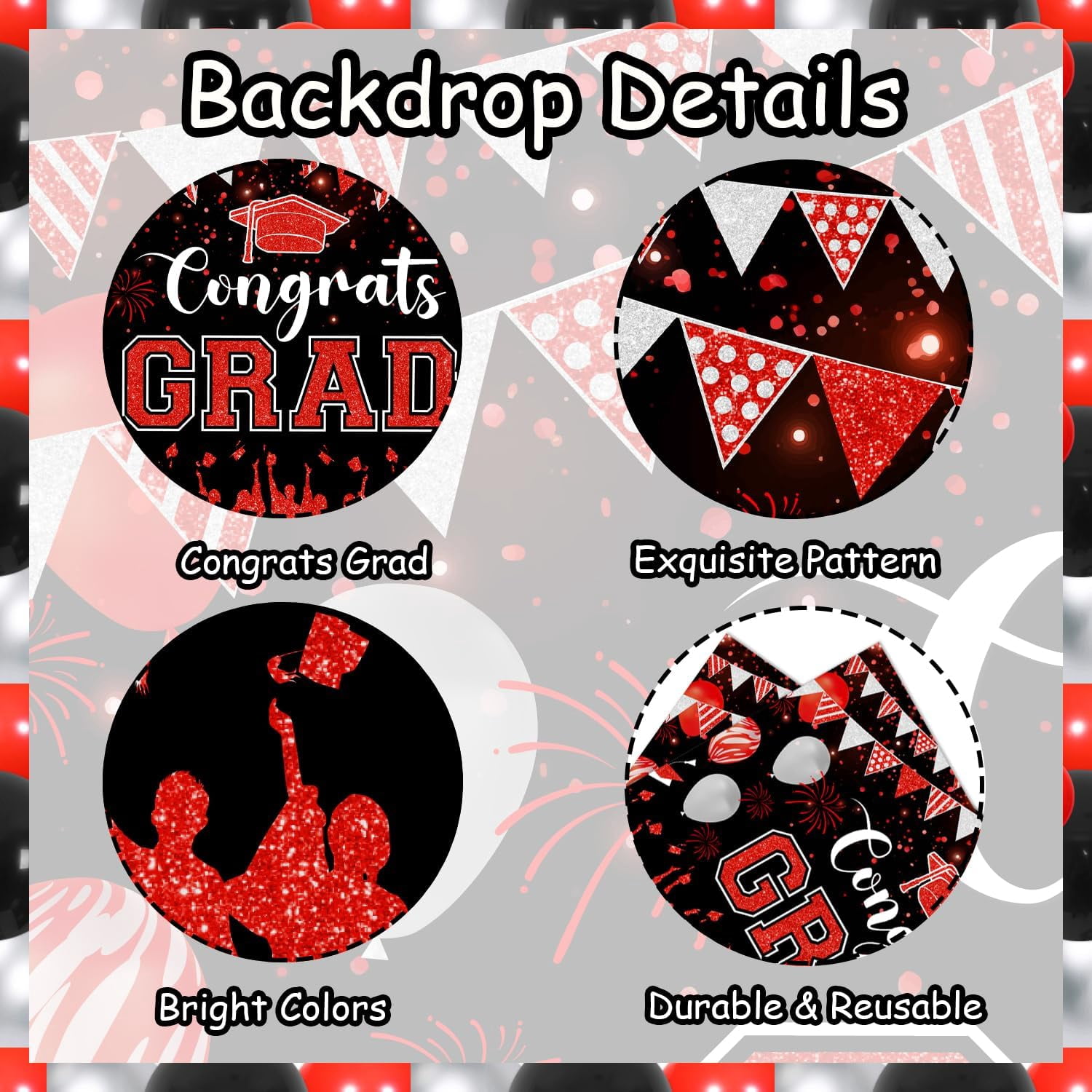 Congnats Grad Theme Party Decorations, Red and Black Graduation Party Decorations 2024 with Red Black Balloon Arch Garland kit, Graduation theme backdrop for Graduation Decor Birthday Anniversary