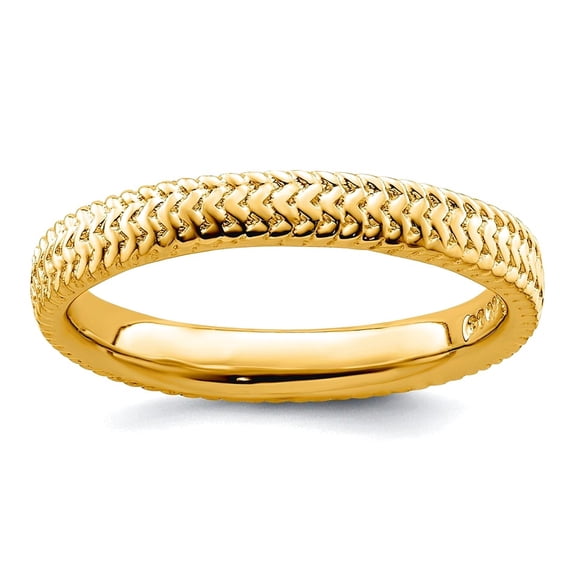 925 Sterling Silver Polished Patterned Stackable Gold Plated Ring Size 6 Stackable Ring for Women