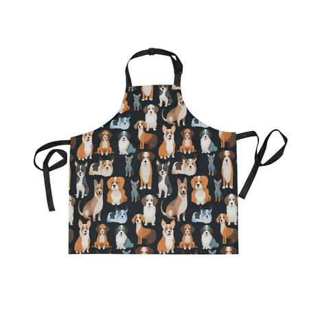 

JSTEL Doodle Dog Prints Puppy Apron with 2 Pockets for Women Men Adjustable Garden Bib