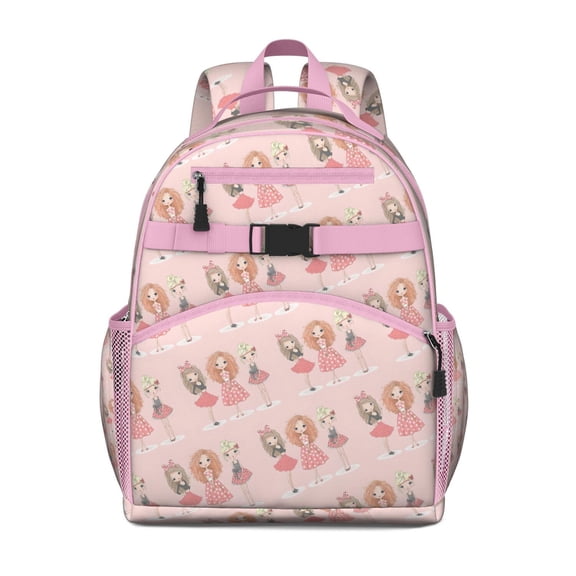 Doll Princess Pattern Backpack for School,Cute School Bag,Schoolbag with Adjustable Shoulder Straps & Padded Back,15.25"x11.5"x5.25"