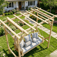 thumbnail image 4 of Clouddwell Natural Cedar Wood 3-Seat Pergola Swing Bench with Canopy & Stand Patio Hammock Swing Set with Metal Chains for Backyard, Garden, Porch, 4 of 11