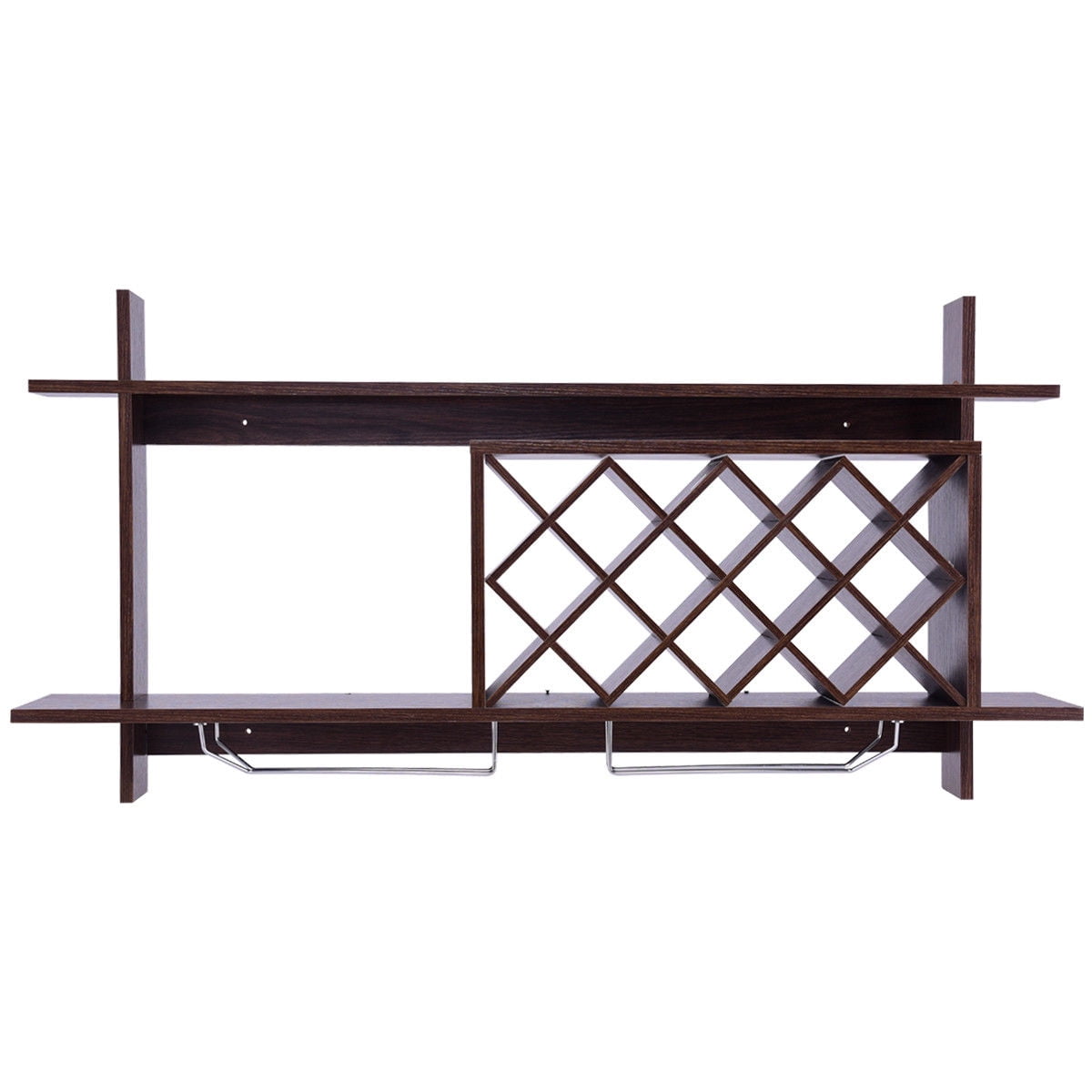 Gymax Wall Mount Wine Rack Organizer With Glass Holder & Storage Shelf Home Decor