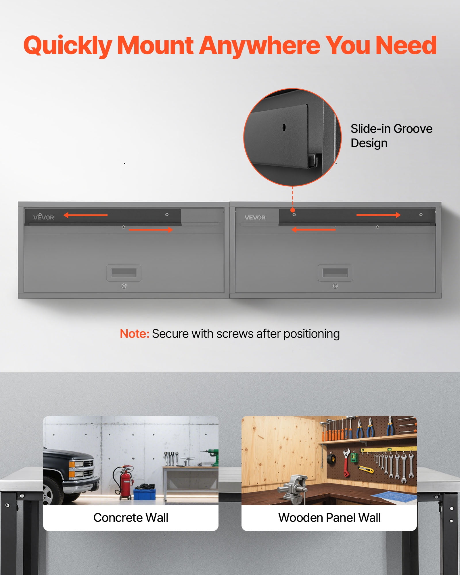 VEVOR Metal Wall Cabinet, 27.56W x 12.01D x 14.02H Inch, Floating Garage Tool Cabinet with Up-Flip Door, 120 lbs Load per Shelf, Fit for Garage, Basement, Kitchen, Warehouse, Assembly Required