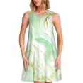 thumbnail image 1 of Xecao Robes d'Été Abstraites Vertes et Dorées pour Femmes Robes Décontractées de Plage Sans Manches T-Shirt Robe Évasée avec Poches, 1 of 7