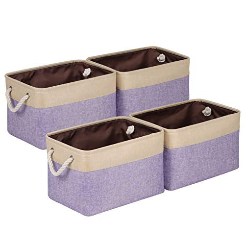 Univivi Rectangular Bins Fabric Storage Basket with PU Handles Collapsible Organizer Basket for Towels Toys Clothes,Closet and Shelves, Blue, 15”X10.5”X9.5” 4-Pack 