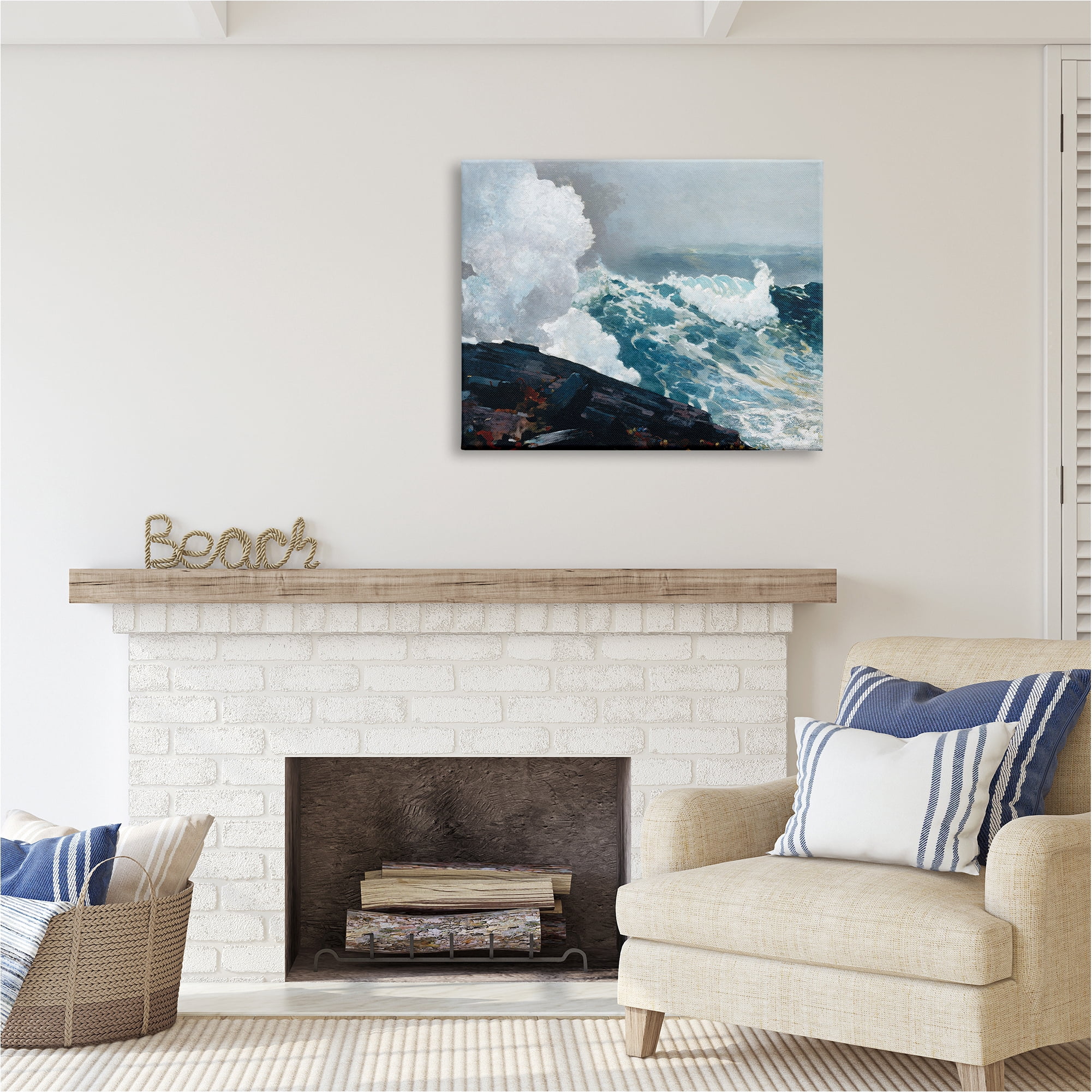 Stupell Industries Ocean Waves & Cliffs Landscape Painting Gallery Wrapped Canvas Art Print Wall Art, 40 x 30