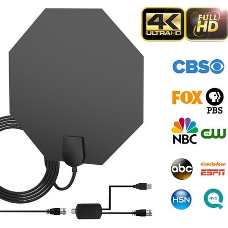 Vhf Uhf Splitter (2019 Newest Indoor HD Digital TV Antenna,Amplified HDTV Antenna - 100 Miles Range 18ft Coax Cable UHF VHF 4K 1080P Free TV Channels High Channels Reception w/ Detachable HDTV Amplifier)