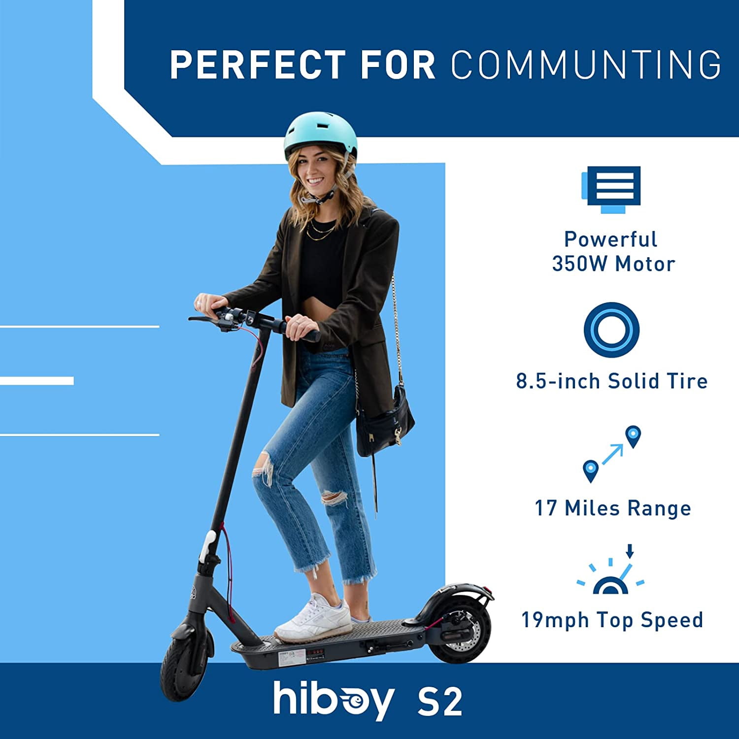 (Secondhand) Hiboy S2 Electric Scooter - 8.5 inch Solid Tires, 350W Motor, 17 Miles Long-Range & 19MPH Max Speed Commuting Scooter with APP