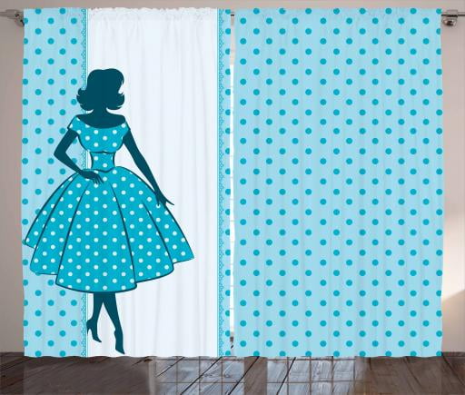 Vintage Woman Curtains 2 Panels Set Silhouette 1950s Style Woman