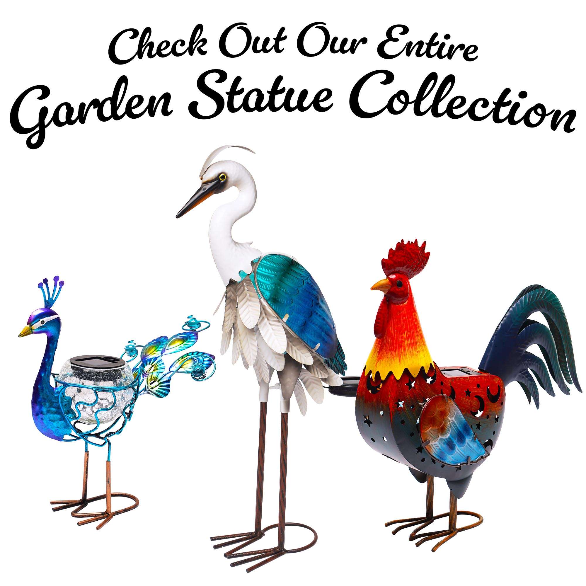 G128 Solar Metal Peacock Statue 12" Waterproof Yard Art with Solar Light for Lawn Patio
