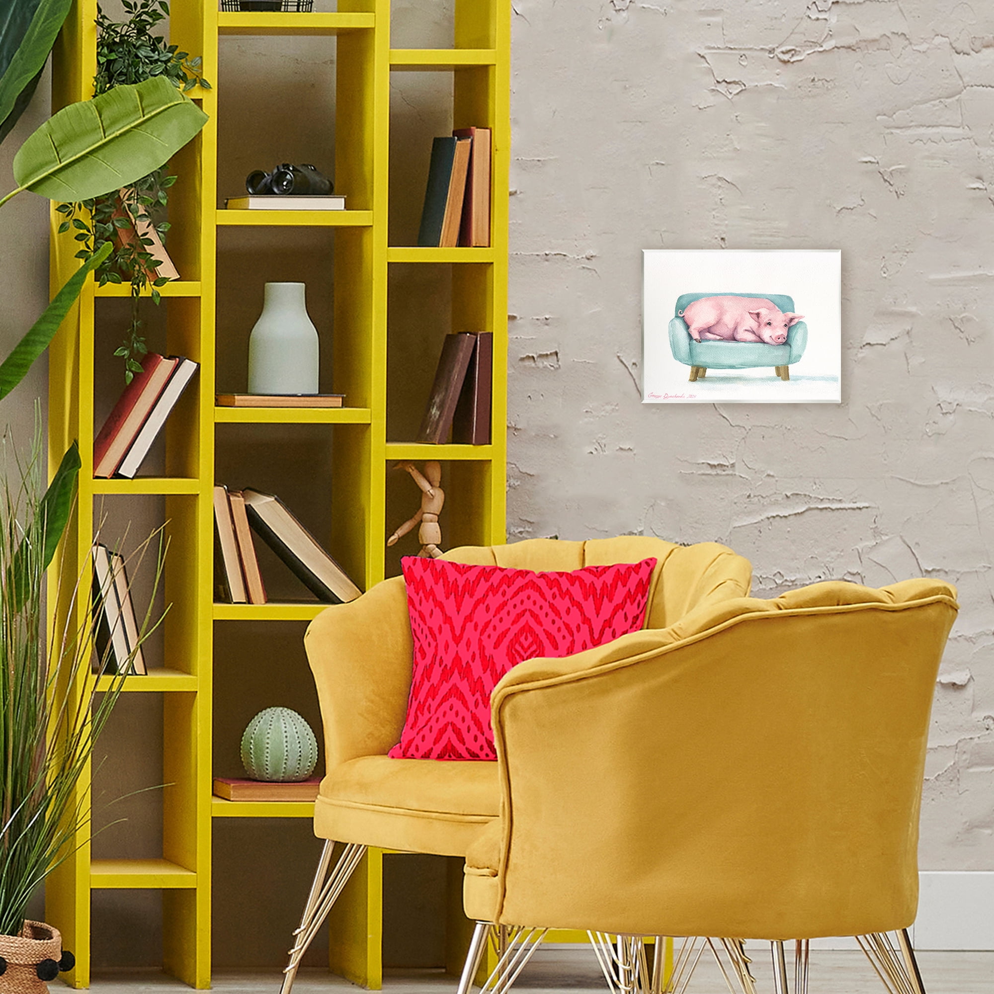 Stupell Industries Cute Piglet on Armchair Wall Plaque Art, design by George Dyachenko