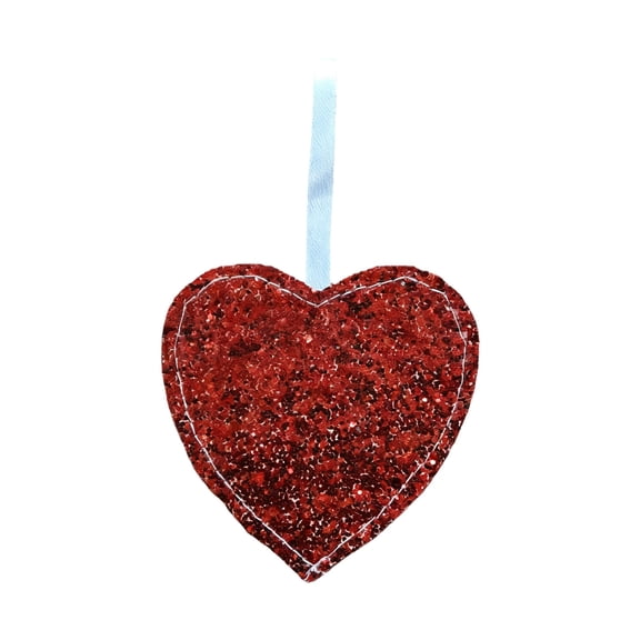 Valentine's Day Glitter Heart Ornament, 3.34-Inch Sequin Red Heart Hanging Decor for Home, Romantic Love Gift Tag, Sparkly Wedding Anniversary Decoration