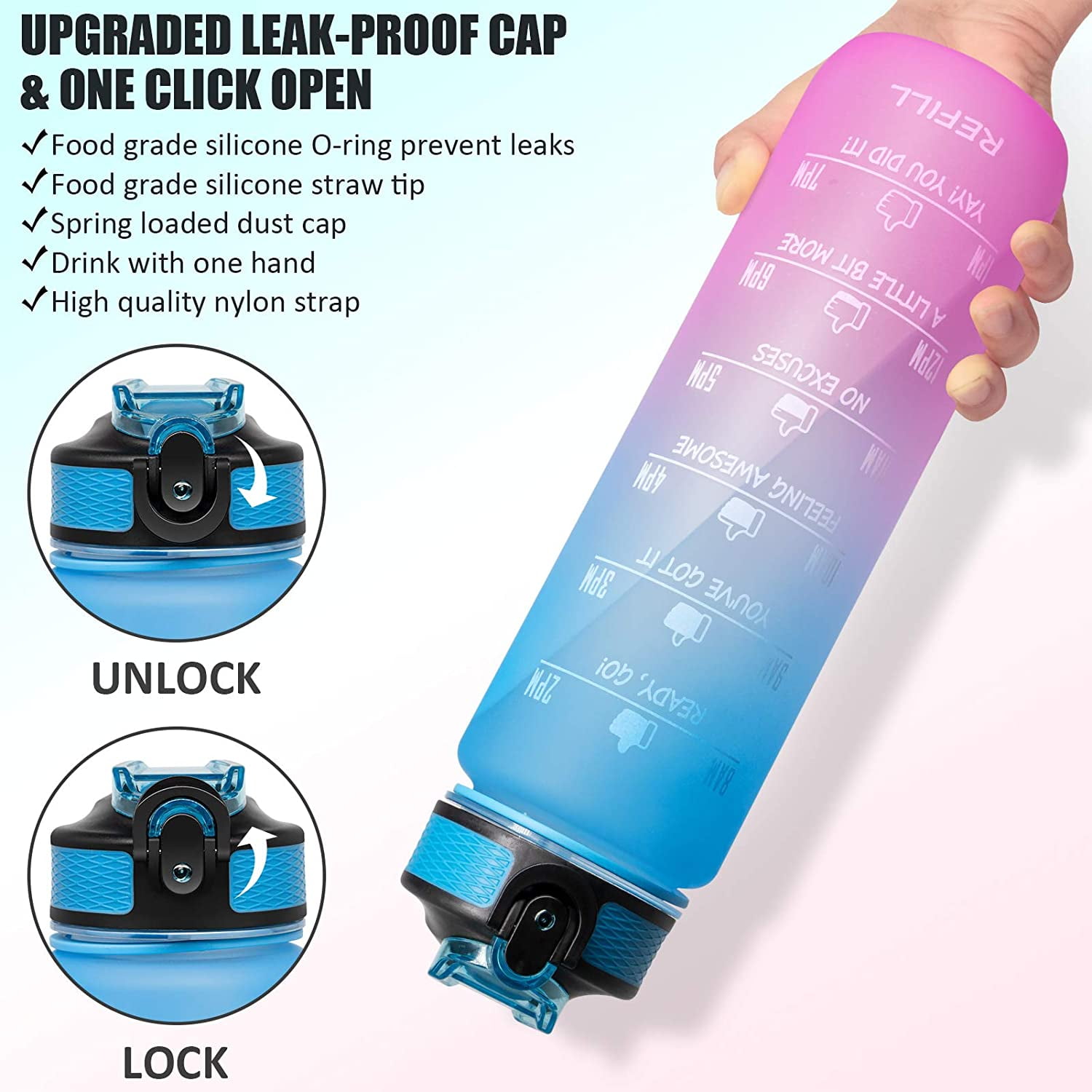 Kigai Polka Dots Clear Water Bottle with Straw Lid, BPA-Free Leakproof  Sport Water Bottle 32oz Large Gym Water Jug for Men Women Travel Fitness