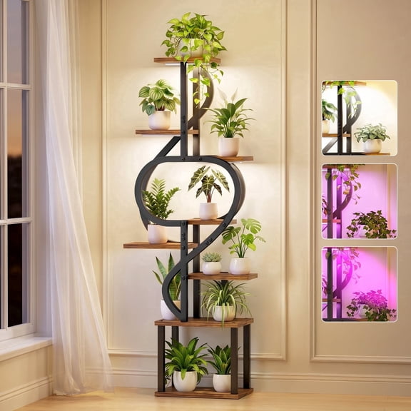8 Tier 62 Tall Corner Plant Stand with Grow Lights Extra Large Plant Shelf Plant Holder for Indoors Home Living Room Patio