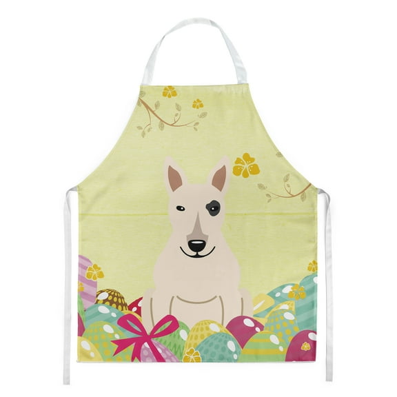 Carolines Treasures BB6138APRON Easter Eggs Bull Terrier White Apron Large multicolor