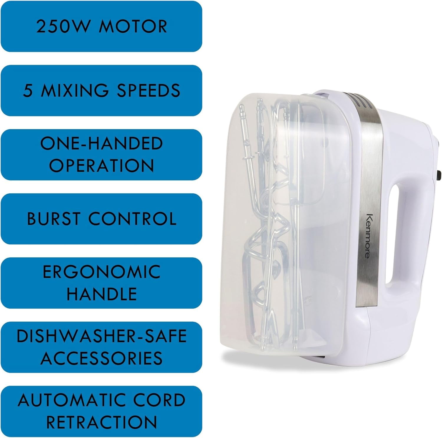 89109 5-Speed Hand Mixer in White with Burst Control and Cord Retraction