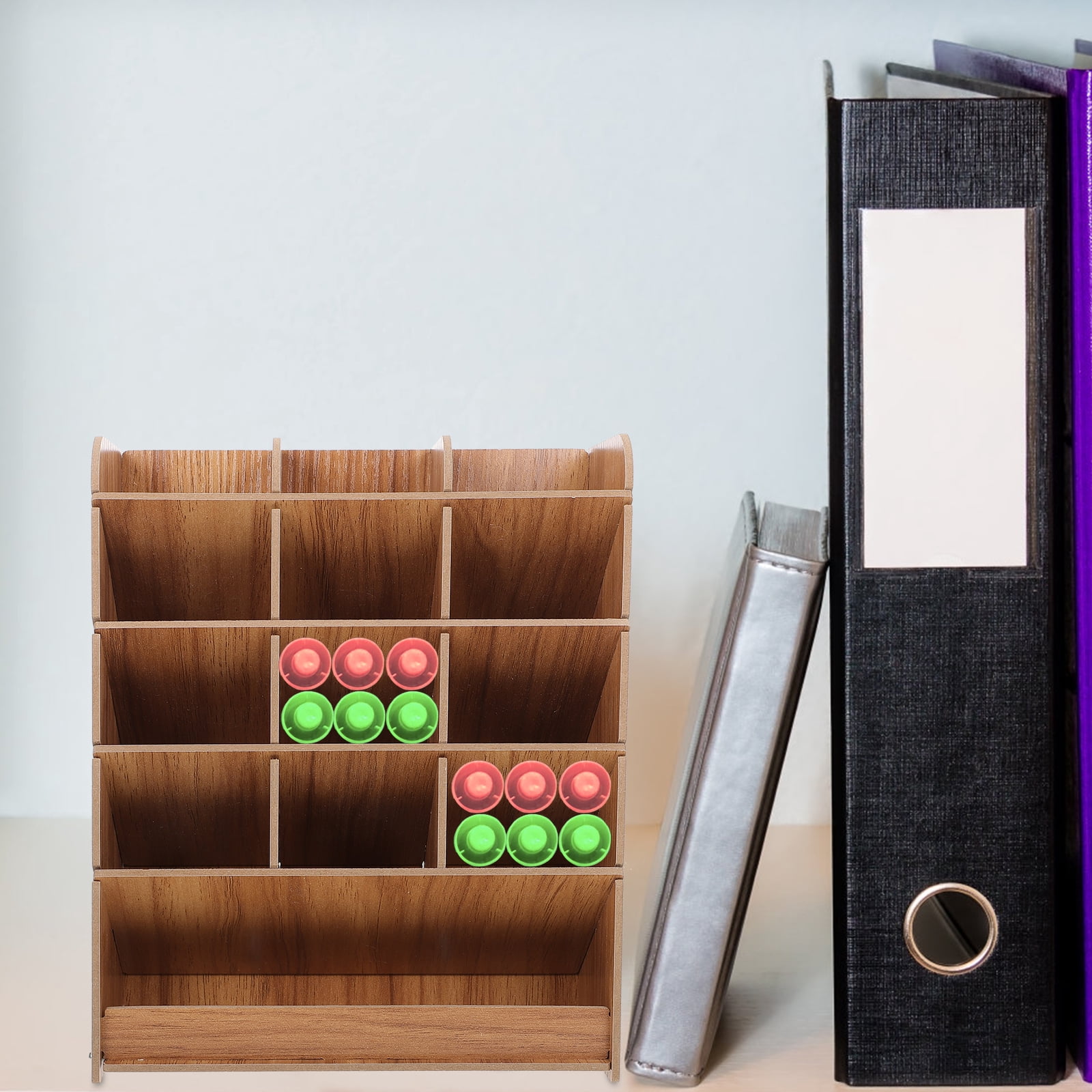 DEEPCRAFF Household Wooden Pen Holder Multi Grid Organizer for Pens Markers and More
