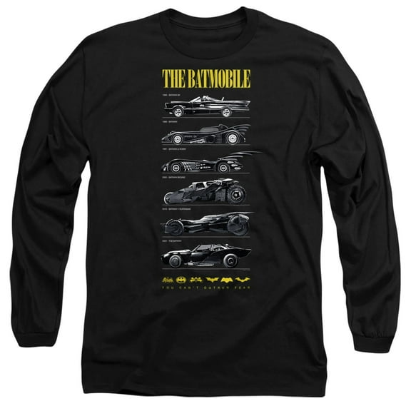 Batman 85th Anniversary Batmobile on Dark Unisex Adult Long-Sleeve T Shirt, Black, 2X-Large