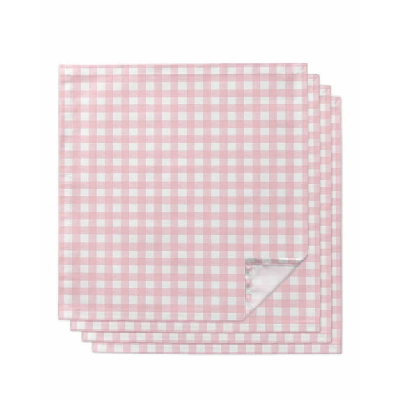 Pink Buffalo Plaid Cloth Napkins Washable Set of 4, Farmhouse Pink White Checkered Reusable Dinner Table Napkins Cloth Bulk for Weddings Kitchen Restaurants Hotel Events Parties 20 x 20 Inch
