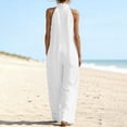 thumbnail image 7 of Beach Vacation Jumpsuits for Women Halter Neck Sleeveless Linen Rompers Summer Travel Wide Leg Jumpsuit White, 2XL, 7 of 7