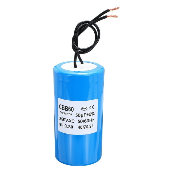 CBB60 50uf Running Capacitor,1Pcs AC 250V 2 Wires 50/60Hz Cylinder Blue 95x50mm for Water Pumps, Washing Machines Motor Start