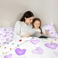 thumbnail image 5 of Manfei Cartoon Heart Pattern 7pcs Bedding Comforter Set,Girl Cute Loves Queen Bedding Sets,Purple White Queen Sheet Sets For Girls Teens,Microfiber Bedroom Decor Reversible, 5 of 9