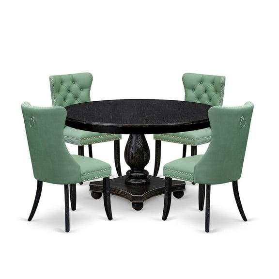 Luxe by East West Furniture 5 Piece Dining Set Consists Of 54" Round Table In Willow Green Color