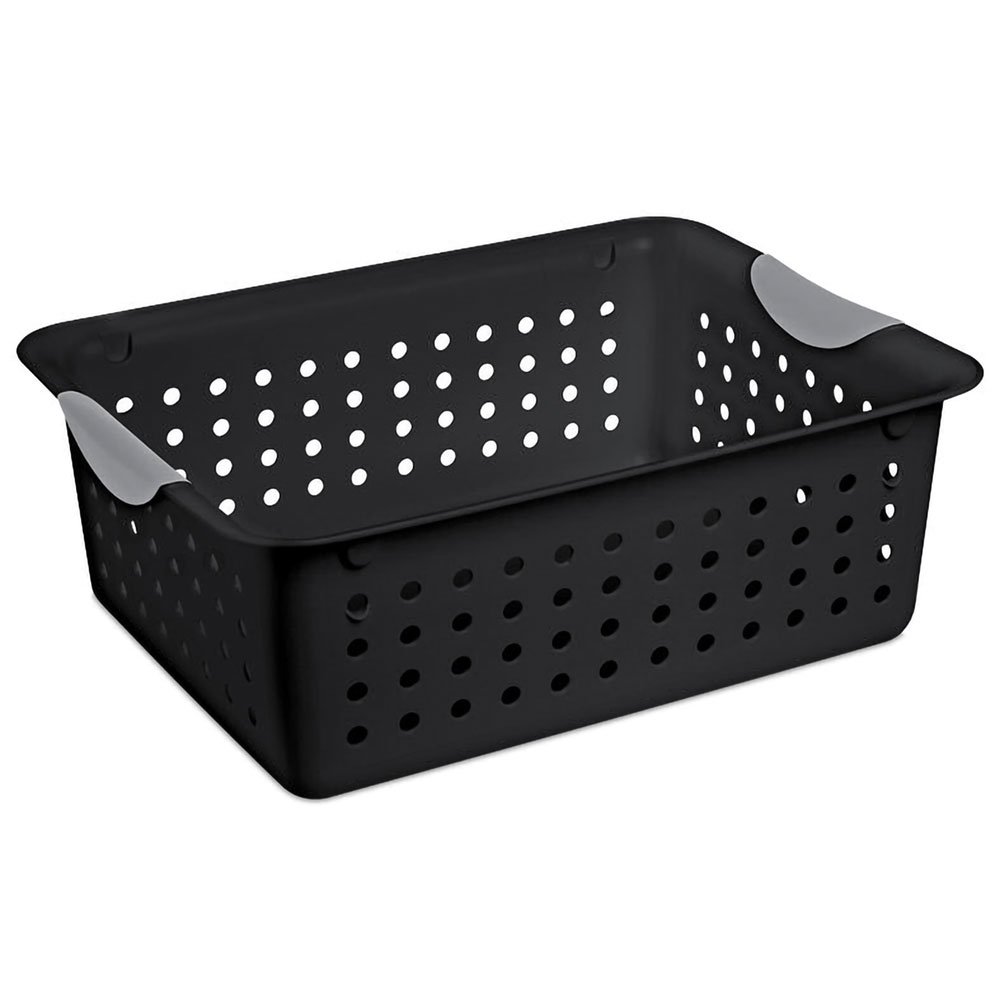 Sterilite 1624 Medium Ultra Storage Basket with Handles, Black (12 Pack