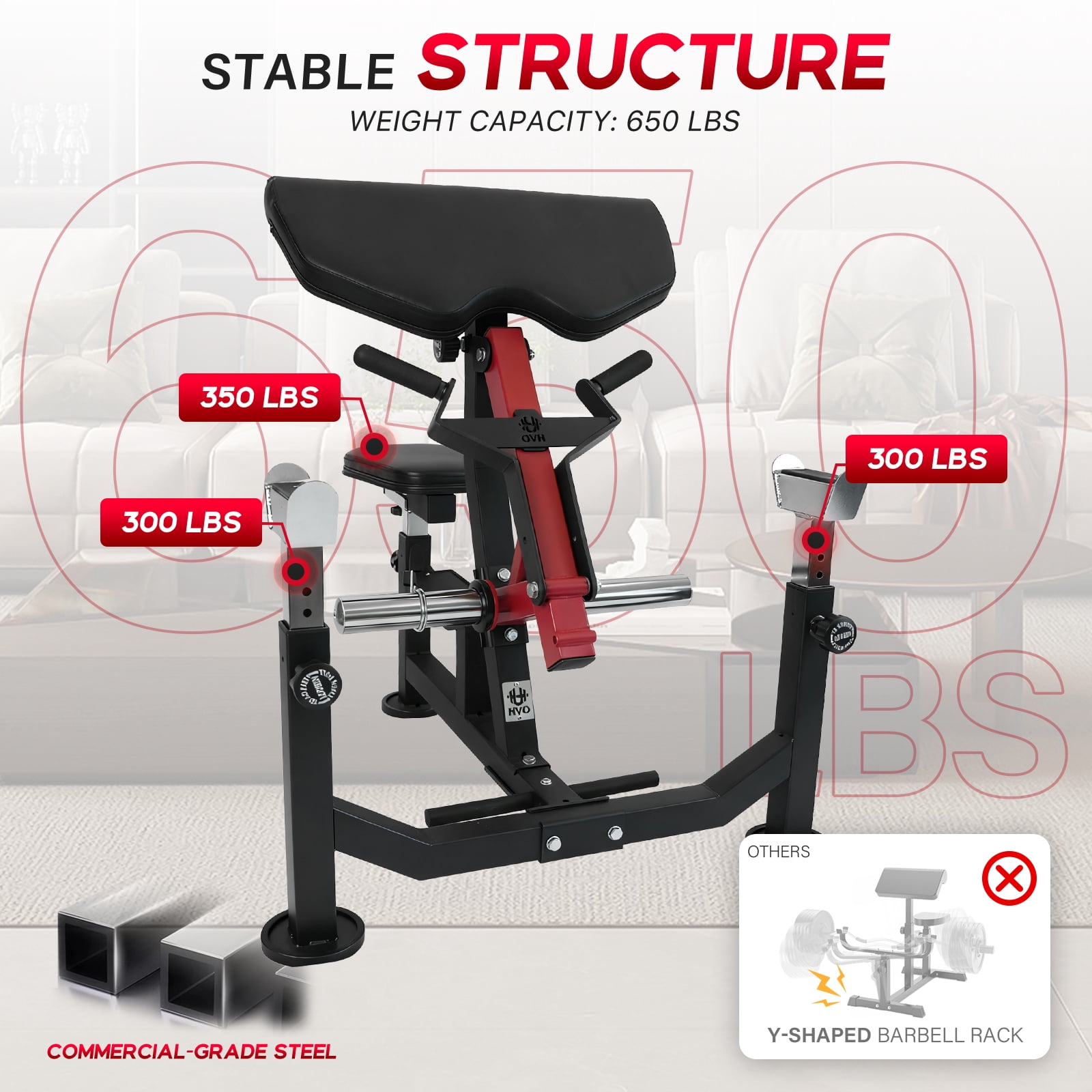 HeeH Preacher Curl Bench: Bicep Training Station for Barbell & Dumbbell Workouts with Lifting Weights Home Gym Equipment Red