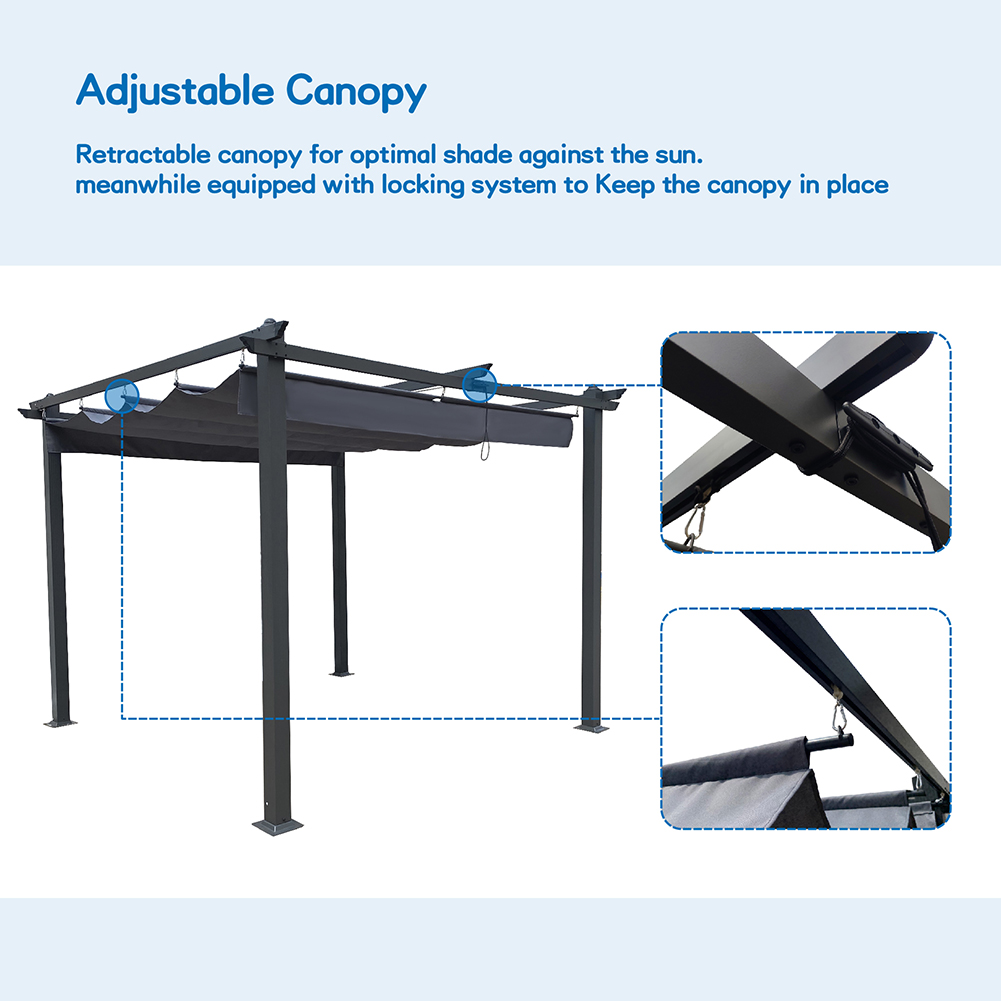 Kadyn 10x10 Ft Wedding Sun Shelter, Retractable Outdoor Canopy Tent for Terraces, Waterproof Tent for Backyard, Gray